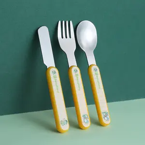 Factory ISO certified baby Cartoon portable cutlery set with case for kids children spoon fork and knife set