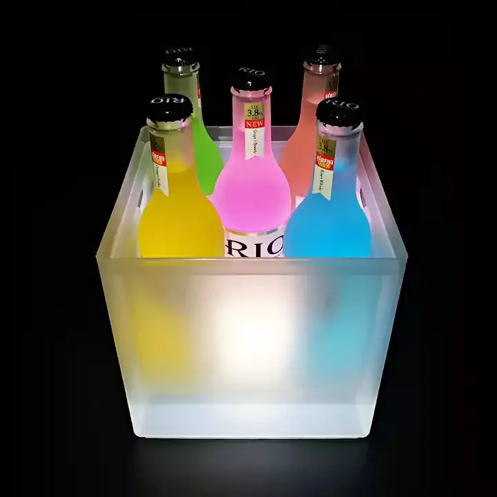 Seau à glace carré imperméable à couleur changeante de 3,5 l, conteneur de boissons, seau à bière, LED, refroidisseur de glace