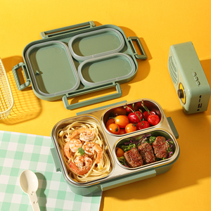 Caja Bento para niños a prueba de fugas, contenedor de almuerzo de acero inoxidable con compartimentos sellados, patrón de dibujos animados de dinosaurio para aperitivos escolares - Product Image 4