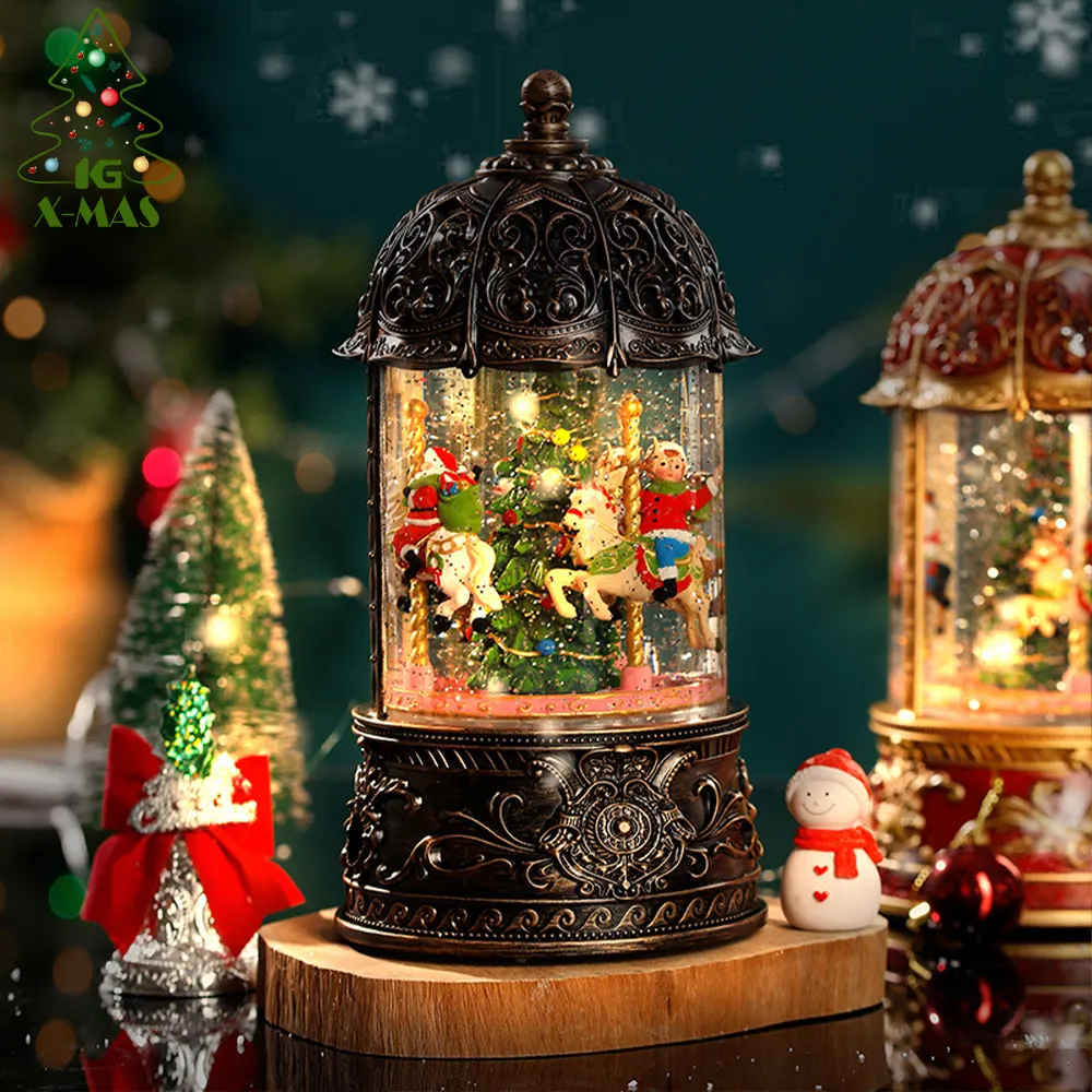 KG Xmas Gifts Sublimated Adornos de Navidad Classical Rotating Trojan Snowing Musical Box Crystal Ball Christmas Decoration