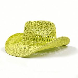 2025 New Arrival Hand Weave Hollow Out Color Paper Straw Cowboy <b>Hat</b> <b>for</b> Women Men Summer Fashion Dress - Product Image 4