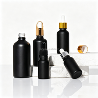 Flacon en verre cosmétique pour huile essentielle, soin de la peau, emballage personnalisé de luxe, noir mat, avec compte-gouttes, 5 ml, 10 ml, 15 ml, 20 ml, 30 ml, 50 ml, 100 ml