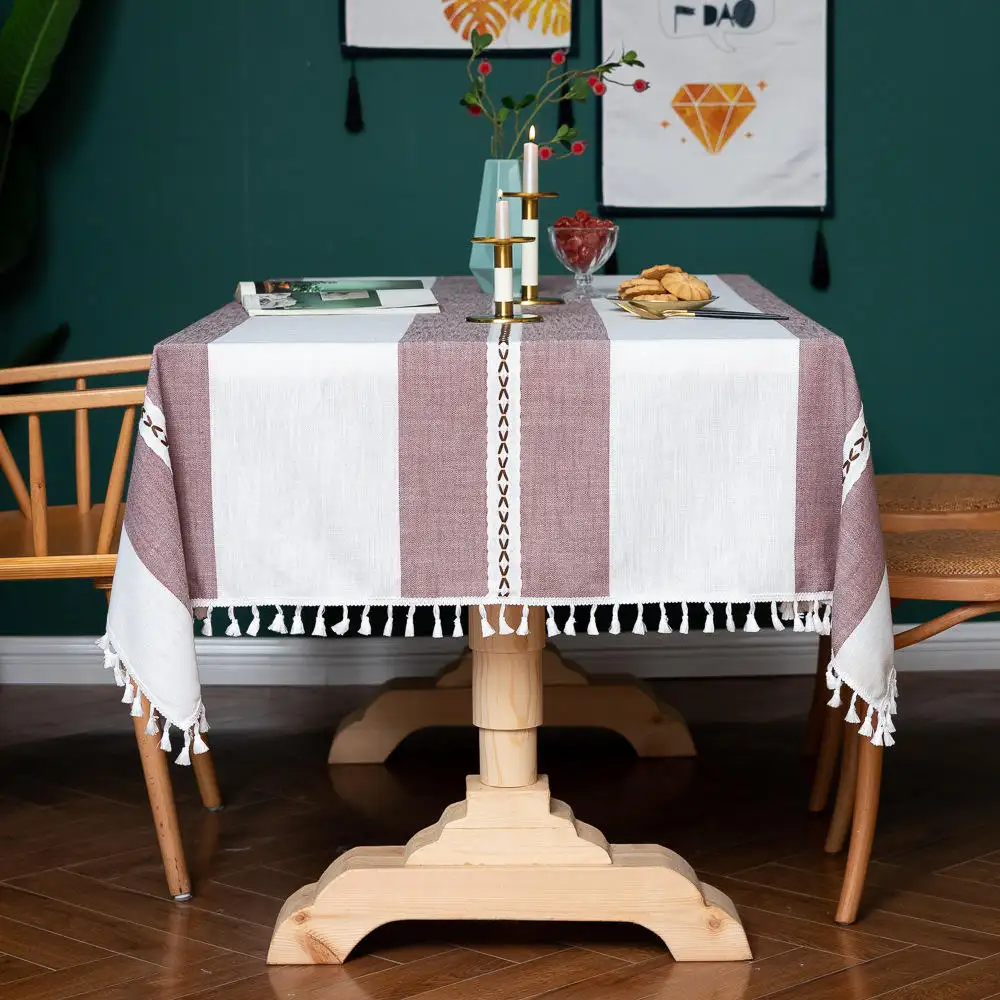 Harga pabrik taplak meja Linen katun taplak meja persegi panjang kedap air untuk dekorasi meja makan dapur