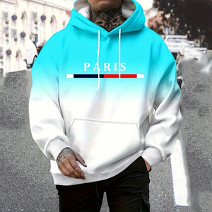 Sweat à capuche tricoté pour homme <span class=keywords><strong>PARIS</strong></span>, imprimé numérique, décontracté, confortable, extensible, avec cordon de serrage et poche tendance - Product Image 2