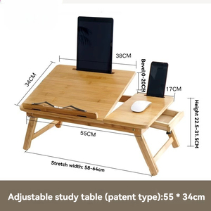 Bàn làm việc di động bằng tre hiện đại có thể điều chỉnh độ cao góc nghiêng, khay gấp, giá để đồ, ngăn kéo, khe cắm máy tính bảng, giá đỡ bằng kim loại - Product Image 6