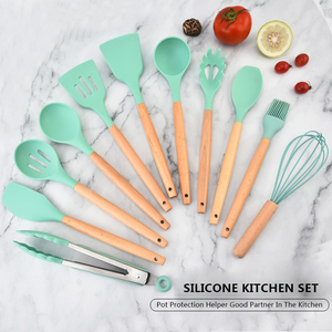Vente chaude 19 pièces ensemble d'ustensiles de cuisine en Silicone avec manche en bois et <span class=keywords><strong>planche</strong></span> à découper seau de rangement ensemble de gadgets de cuisine 1800g - Product Image 5