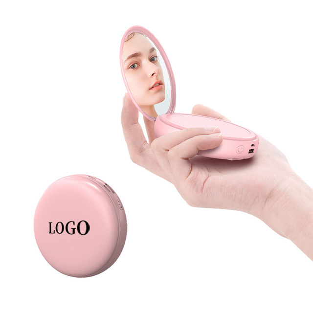 Mini Makeup Mirror Powerbank Custom Logo Portable Round Pink 20000mah Power Bank with Wire for Kids