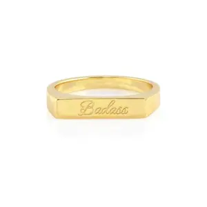 Dainty Rvs Ringen Custom Script Diepe Gegraveerd Buik Naam Ring Vergulde Sieraden Voor Vrouwen Wholesale Factory Prijs
