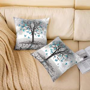 Housse de coussin moderne et artistique, château arc-en-ciel et arbre fané, taie d'oreiller en lin, adaptée à la décoration de la maison - Product Image 4