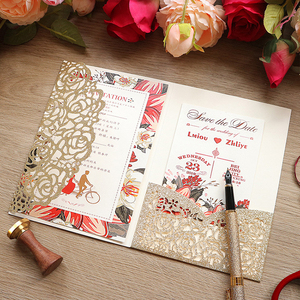 Invitations de <span class=keywords><strong>mariage</strong></span> de luxe personnalisées Kits de cartes découpées au laser Invitations de <span class=keywords><strong>mariage</strong></span> de poche <span class=keywords><strong>rose</strong></span> creuse avec enveloppes - Product Image 2