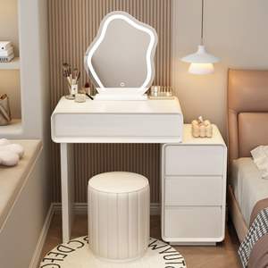 Coiffeuse en bois massif style crème <span class=keywords><strong>avec</strong></span> miroir, tiroirs et tabouret – <span class=keywords><strong>Table</strong></span> de maquillage moderne pour chambre et <span class=keywords><strong>table</strong></span> de chevet - Product Image 3