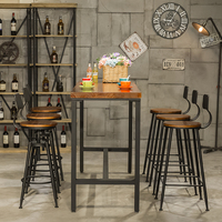 Ensemble table et tabourets de bar modernes à hauteur réglable, design mural étroit et oblong, plateau en bois, usage commercial, hôtel 2