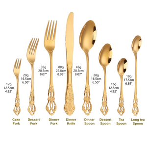 Set di posate di lusso all'ingrosso in acciaio inossidabile con manico barocco antico, argento vintage e oro, per matrimoni - Product Image 6