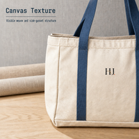 Sac fourre-tout en toile beige à grande capacité avec poignée renforcée, lettres brodées contrastées, couleur, taille, support en tissu