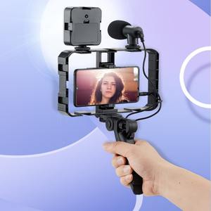 Support de téléphone pour diffusion en direct avec éclairage d'appoint multifonction et kit microphone |   Lumière LED double face + support de cage pour caméra - Product Image 1