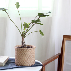 Cesto Portafiori in Cemento Intrecciato Effetto Bambù Ecologico 3-6L Moderno Vaso per Fiori da Interno Stile Pastorale - Product Image 2