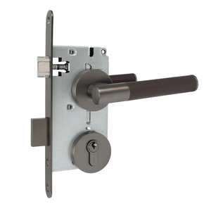 Poignée de porte magnétique ronde en alliage de zinc couleur bronze avec rosette en cuir marron et serrure à clés pour chambre et passage - Product Image 5