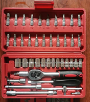 Juego de Herramientas de Vaso de 46 Piezas Caja de Herramientas de Ferretería para Reparación de Autos y Uso Doméstico con Llave Manual