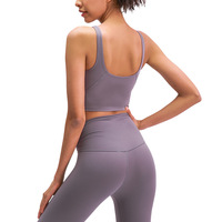 Soutien-gorge de sport Double couche pour femmes Nude Tight Ladies Gym Crop Top avec coussinets fixes Compression extensible et aligner Built Bra Tank Top