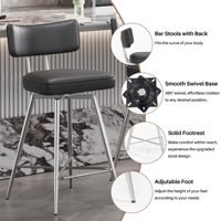 Tabourets de bar pivotants au design unique Tabouret de bar à hauteur de comptoir en similicuir rembourré noir à cadre métallique pour la cuisine