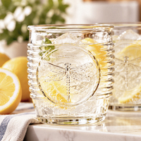 Bicchiere in Vetro Commerciale da 13oz con Libellula in Rilievo, Fondo Pesante e Scanalato, per Cocktail, Pub, Stoviglie, Ingrosso, OEM