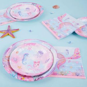 Juego de Vajilla para Fiesta de Cumpleaños de Sirena de 144 Piezas para 24 Personas con Platos, Servilletas, Vasos y Cubiertos, Gran Venta - Product Image 4