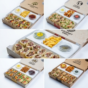 Envase de cartón corrugado biodegradable y ecológico con tapa ventilada y logotipo personalizado para patatas fritas, carne, aperitivos halal, catering, fiestas y comida para llevar - Product Image 6