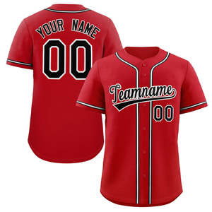 Maillot de baseball authentique de style classique rouge, noir et blanc personnalisé - Product Image 1