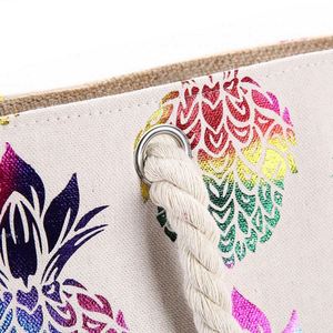 Sac à bandoulière pliable pour femme, motif ananas, estampage doré, idéal pour la plage et le shopping - Product Image 5