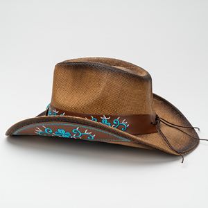 Mode classique femmes chapeau de paille <span class=keywords><strong>Dallas</strong></span> Western Cowboy chapeau <span class=keywords><strong>Jazz</strong></span> Sombrero Stetson Orange Cowboy chapeau de paille pour hommes - Product Image 3