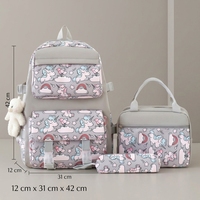 Nouveau Sac à Dos Fille 2026 Tendance Léger Respirant en Nylon, Motif Animalier Dessin Animé Mignon, Ensemble Trois Pièces Grande Capacité Courbé