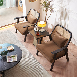 Sillón de Madera Maciza de Estilo Francés Moderno, con Reposabrazos y Respaldo de Ratán Negro Tejido, para <span class=keywords><strong>Apartamento</strong></span>, Taller, Villa, Almacén, Sala de Estar - Product Image 3
