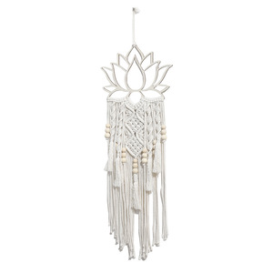 Tapiz de macramé bohemio hecho a mano, tejido a mano con cuerda de algodón y cuentas de loto azul <span class=keywords><strong>para</strong></span> decoración del hogar. - Product Image 2