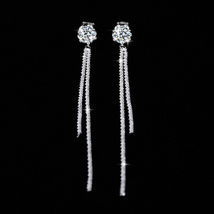Bijoux fins, boucles d'oreilles pendantes à franges longues en moissanite ronde de 1 carat, VVS GRA, argent sterling 925, hypoallergéniques, pour femmes - Product Image 2