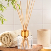 Bouteilles de diffuseur rondes vides et rechargeables avec bouchons dorés et bâtonnets diffuseurs 50 ml/1,7 oz, pots diffuseurs pour huiles essentielles parfumées