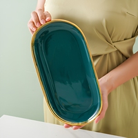 Juego de Vajilla de Porcelana y Cerámica de 6 Piezas, Estilo Nórdico Minimalista, con Borde Dorado y Diseño de Mármol Verde, Apto para Horno, Vajilla Sostenible