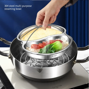 Ustensile de cuisine empilable avec poignée, bol rond, panier vapeur, assiette à dîner, plaque vapeur en acier inoxydable, plateau divisé - Product Image 2