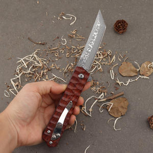 KITCHENCARE Cuchillo de bolsillo Supervivencia Cuchillo plegable de madera Cuchillo de acero de Damasco al aire libre - Product Image 4