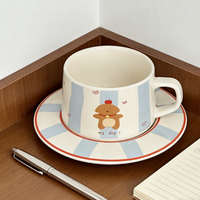 Ensemble tasse et soucoupe en porcelaine mignons, motif animal adorable, écologique, passe au lave-vaisselle, tasse à café/thé pour le petit-déjeuner et le thé de l'après-midi