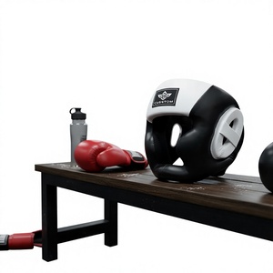 Casque de boxe en cuir PU noir et blanc, réglable, avec visière transparente, jusqu'à 7 aérations, protection unisexe adulte universelle - Product Image 3