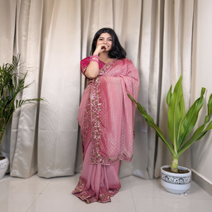 Chemisier Saree en Georgette Pure et Douce de Style Moderne avec de Lourds Fils à Broder Séquence Travail Mode Femme - Product Image 1
