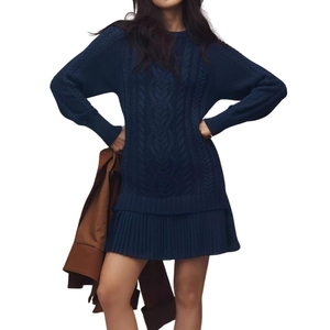 Vestido de Punto Trenzado con Parches, Cómodo y Casual para Mujer, Otoño/Invierno, Manga Larga, Superventas - Product Image 2