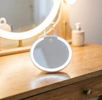 Miroir de maquillage de poche portable à LED, double grossissement 1x, finition chromée, rechargeable, design pliable, mini boîte cosmétique de voyage en plastique