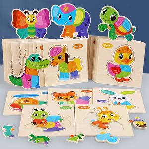 Wooden Children 3D Jigsaw Puzzle Cognitive Early Learning Animals Educational Puzzle Board Games <b>Toys</b> for Kids Toddler - Product Image 2