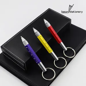 Mini Small Cute Pen Easy Carried Functional Multitool Pen Brass Hexagonal Shape Ball Pen with key Chain Ruler Screwdriver