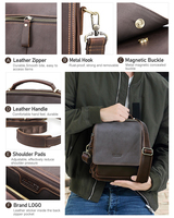 Sac Messager en Cuir Véritable Vintage pour Homme Contact's 7.9'' avec Compartiment iPad, Sacoche en Cuir Huilé Crazy Horse et Porte-Clés