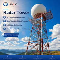Tour radar en treillis d'acier peint rouge et blanc avec radôme GFRP détachable et escalier en colimaçon, tour d'antenne anticorrosion