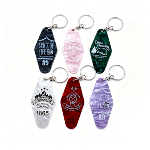 Gepersonaliseerde creatieve mode hotelkamer sleutelhanger vintage retro acryl motel sleutelhanger met sleutelring - Product Image 2