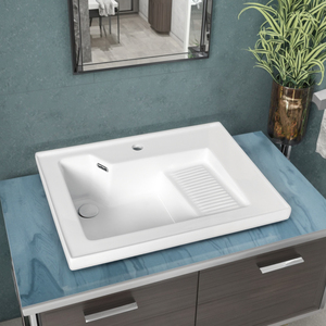 Design moderne Lavabo <span class=keywords><strong>gauche</strong></span> Lavabo de toilette en céramique blanche Lavabo facile à nettoyer Lavage des mains Armoire à laver Lavabo monotrou - Product Image 4
