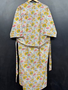 Block Print Cotton Floor-Length Bohemian Apron Dress V-neck Short Sleeve Oversized Fit Waist <b>Belt</b> Design Eco-Friendly Washable - Product Image 6